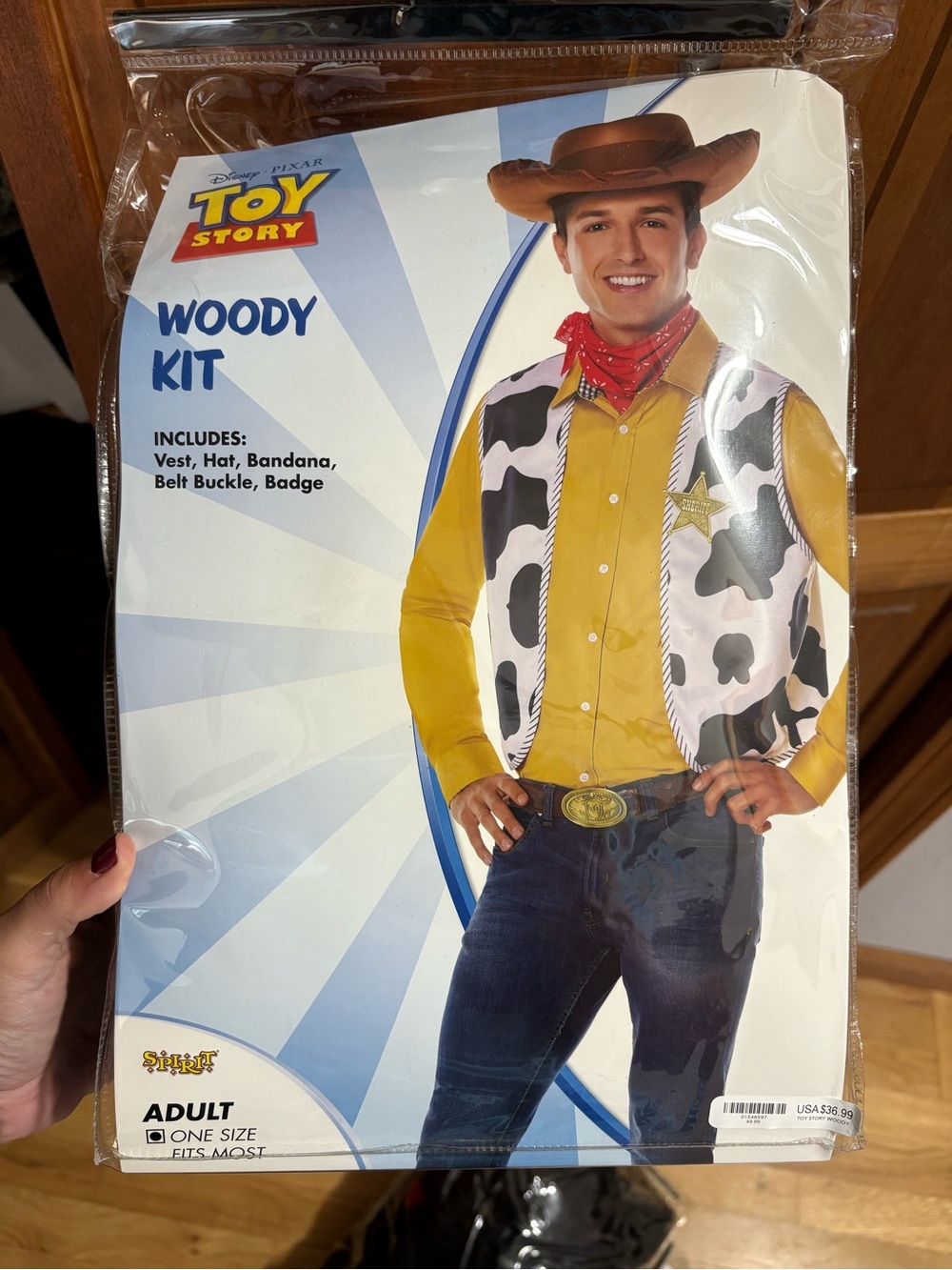 Toy Story Woody Kit Men's Costume - Yellow Shirt with Cowprint Vest